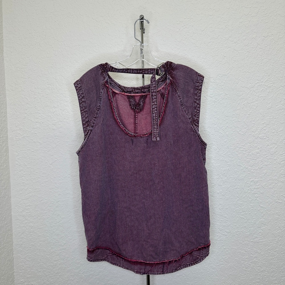 Free People We The Free Burgundy Striped Muscle Tank Cutout Back Pockets Small - Picture 5 of 5